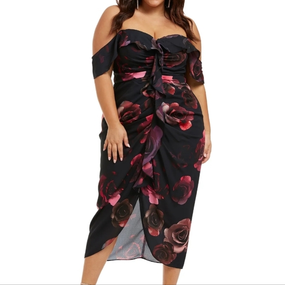 City Chic Dresses & Skirts - City Chic "decadent floral" magenta black red cocktail plus size dress